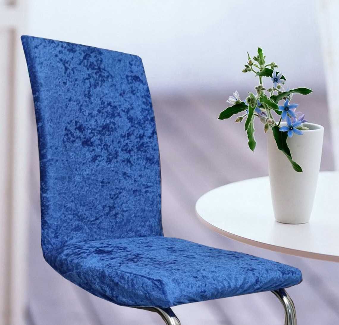 Оксамитовий чохол на стілець сірої та блакитної гамми