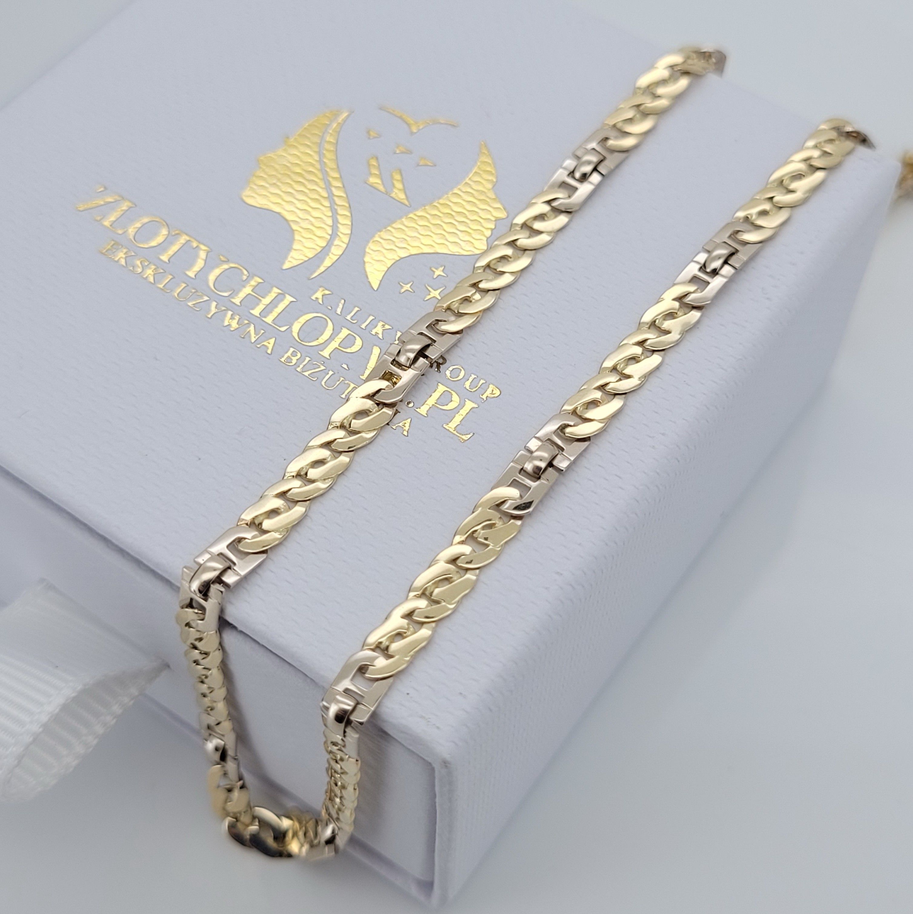 Złoty łańcuszek bikolor 14k 585 włoski pełny pancerka cc043yw 50cm Wr