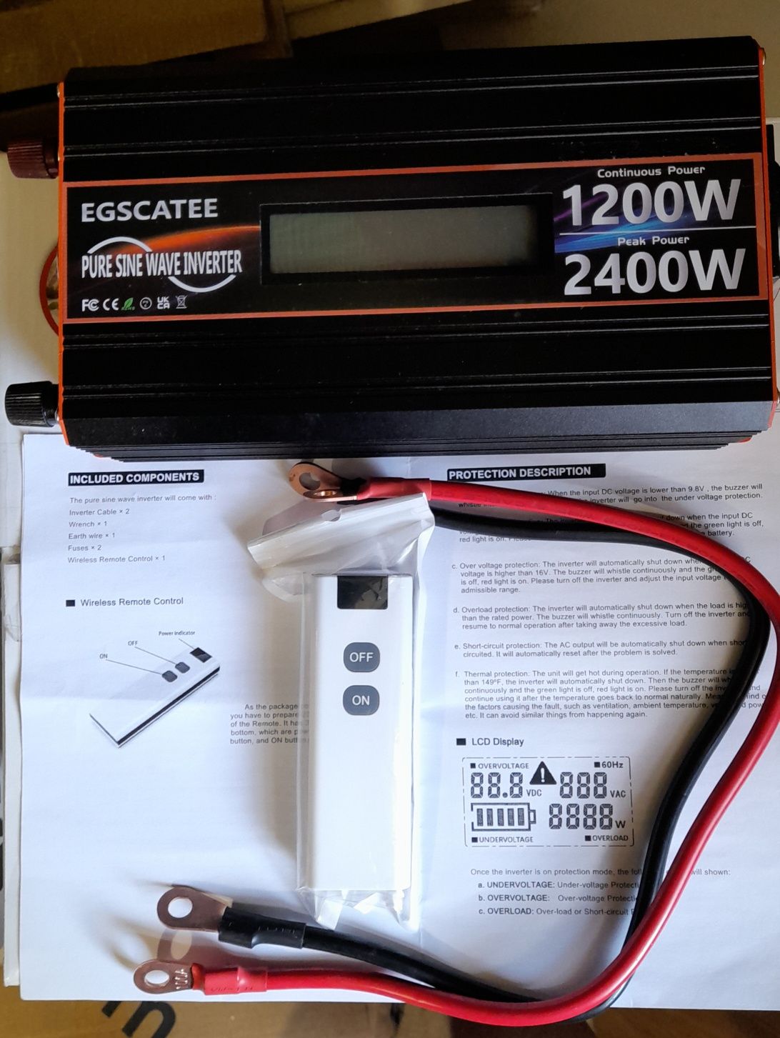 Інвертор EGSCATEE 1200W (2400W) DC12V to AC220V
