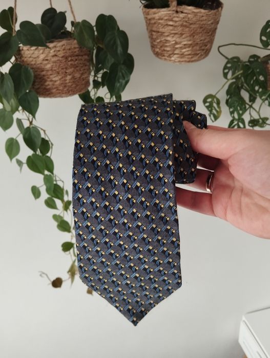 Męski jedwabny krawat 100% silk, wzorki, szary, kwadraciki, Michaelson