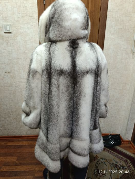 Роскошная белая норковая шуба с капюшоном, размер 50–52, люкс
