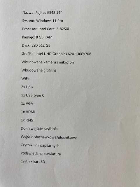 laptop fujitsu E548 14" intel core i5-8250u
