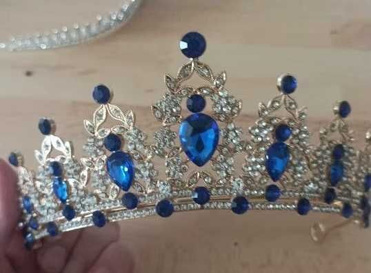 Złota kryształowa korona, diadem ślubny.