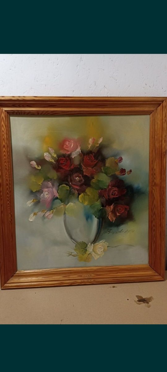 Piękna dekoracja do domu Obraz róże w wazonie  Bobrowska