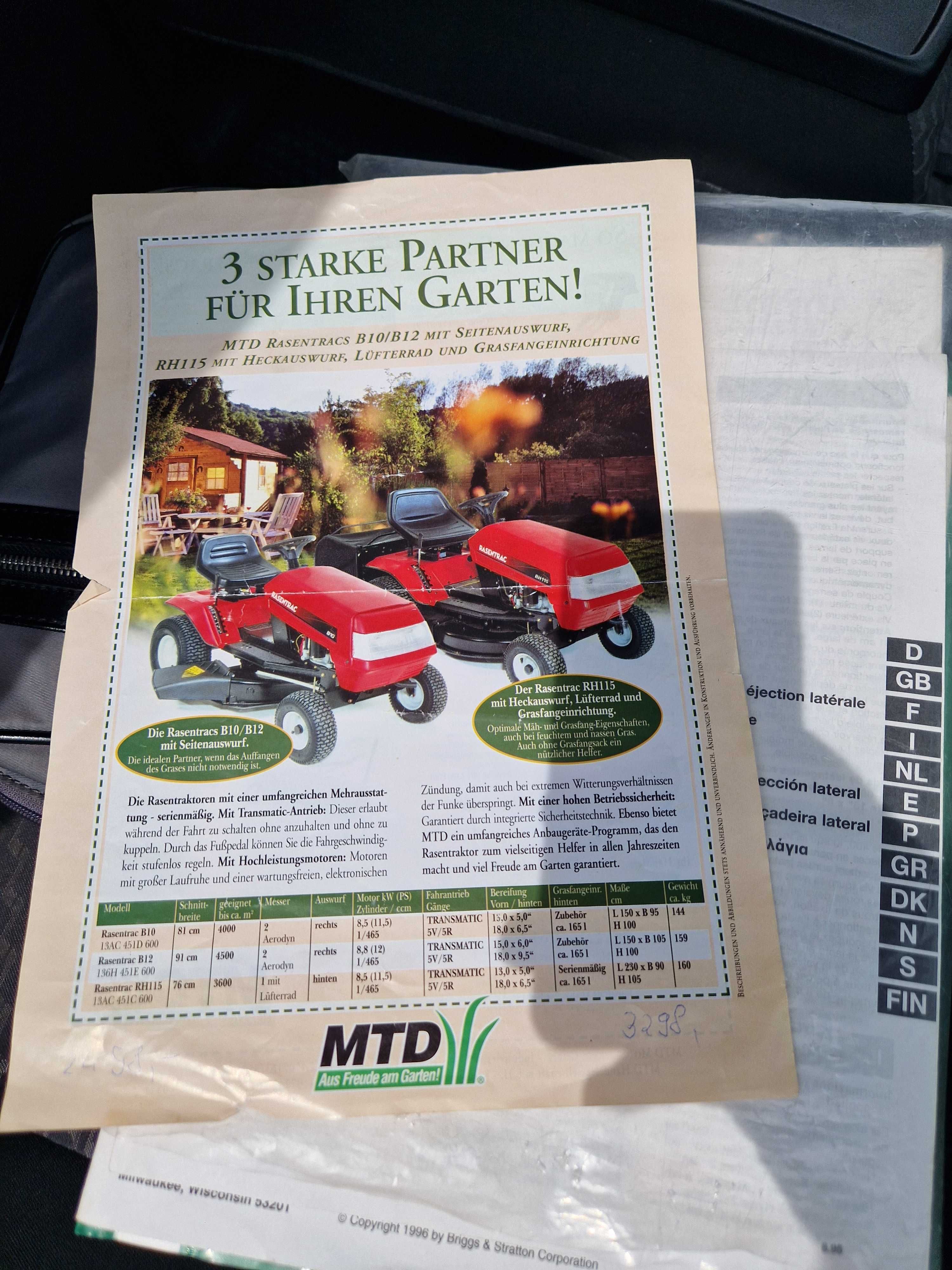 MTD  b10  Rasentrac briggs & stratton z przyczepka traktorek  kosiarka