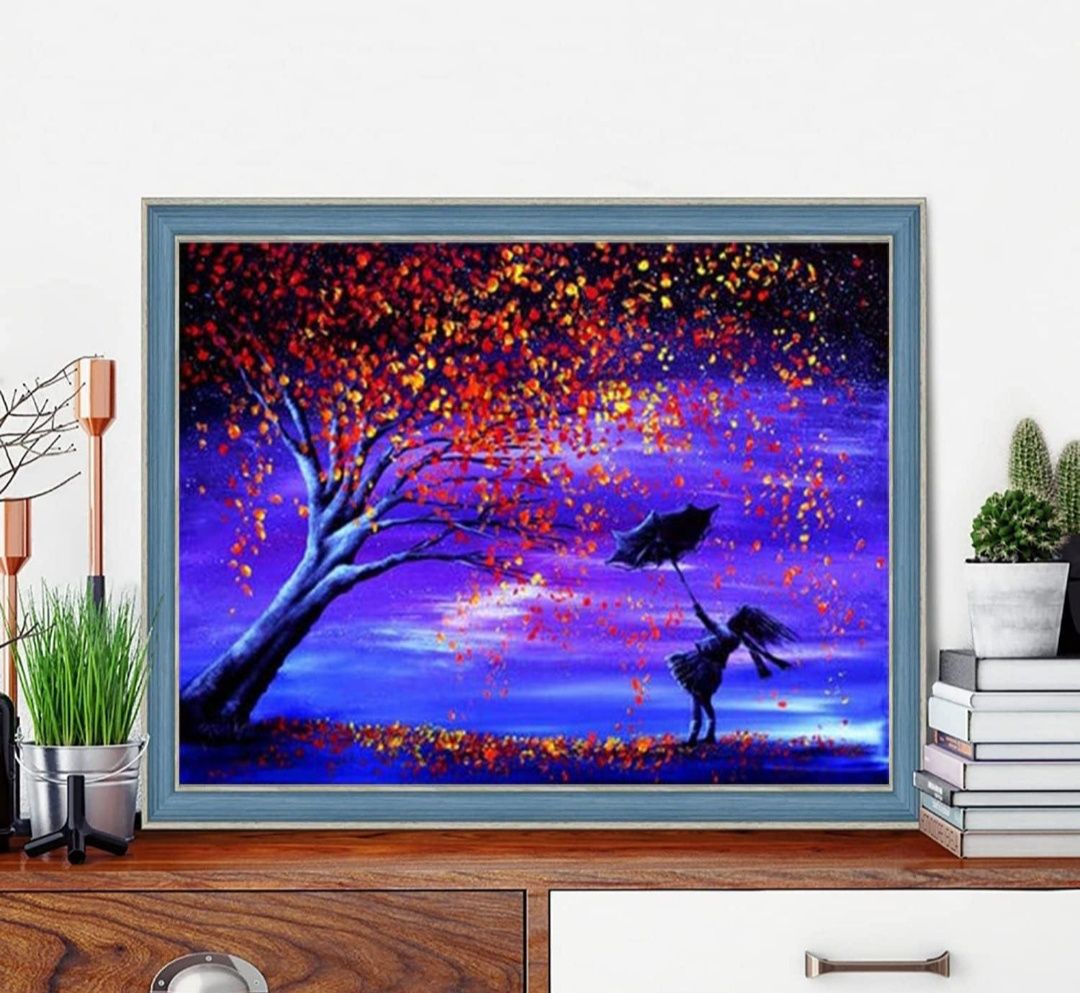 Алмазная картина "Фиолетовое дерево"Полная выкладка.