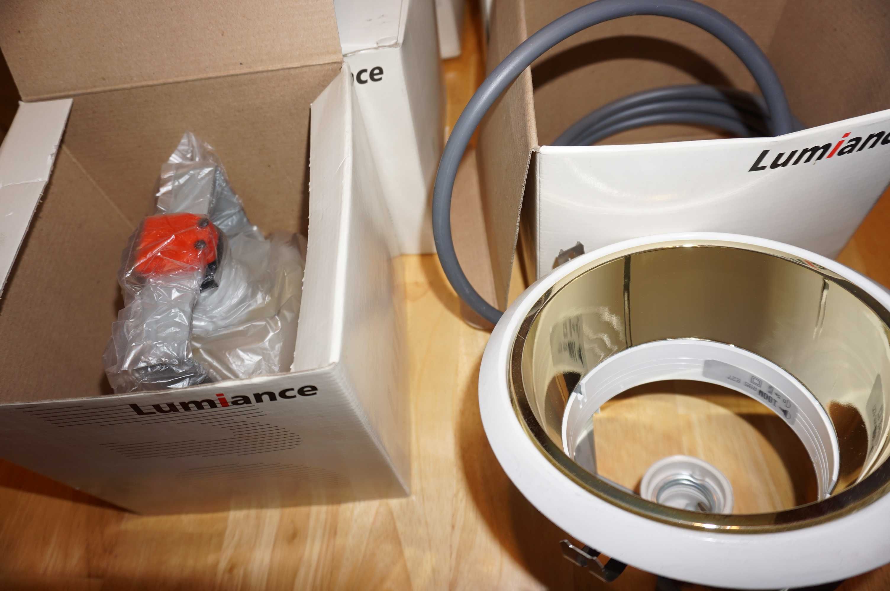 Lampy downlight dosufitowe Lumiance białe złote 100zł 5 szt.