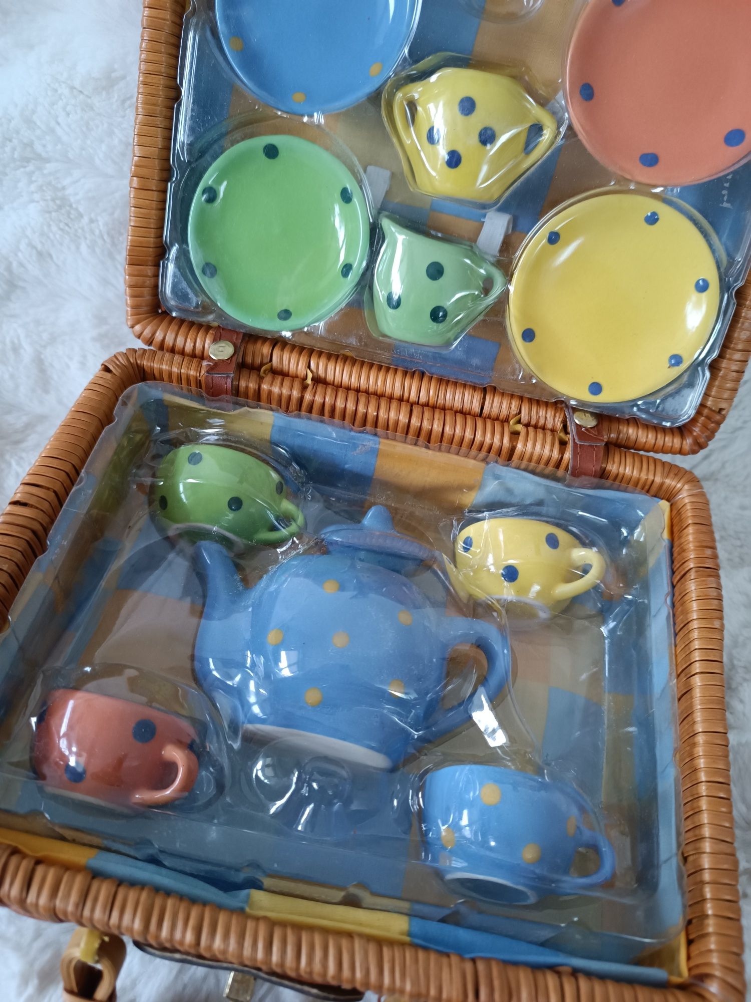 Wiklinowy zestaw ceramiczny piknikowy do zabawy kuchnia dla dzieci
