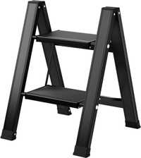 Escada escadote ou estante preto em alumínio [2 ou 3 degraus] - NOVO