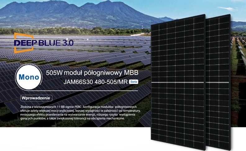 Moduły fotowoltaiczne JA Solar 505 Wp czarna lub srebrna rama