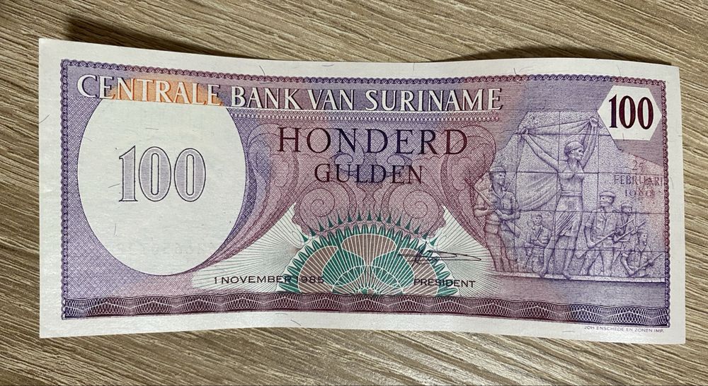 Banknot Surinam 100 Gulden 1985
