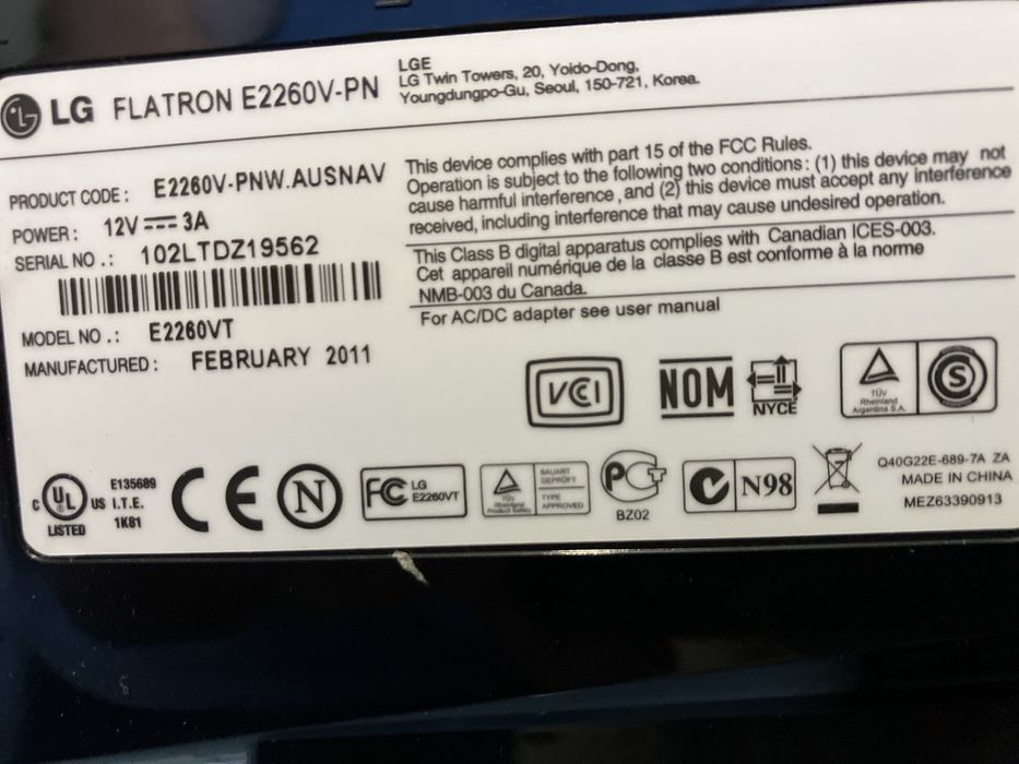 Monitor LG Flatron E2260V-PN
