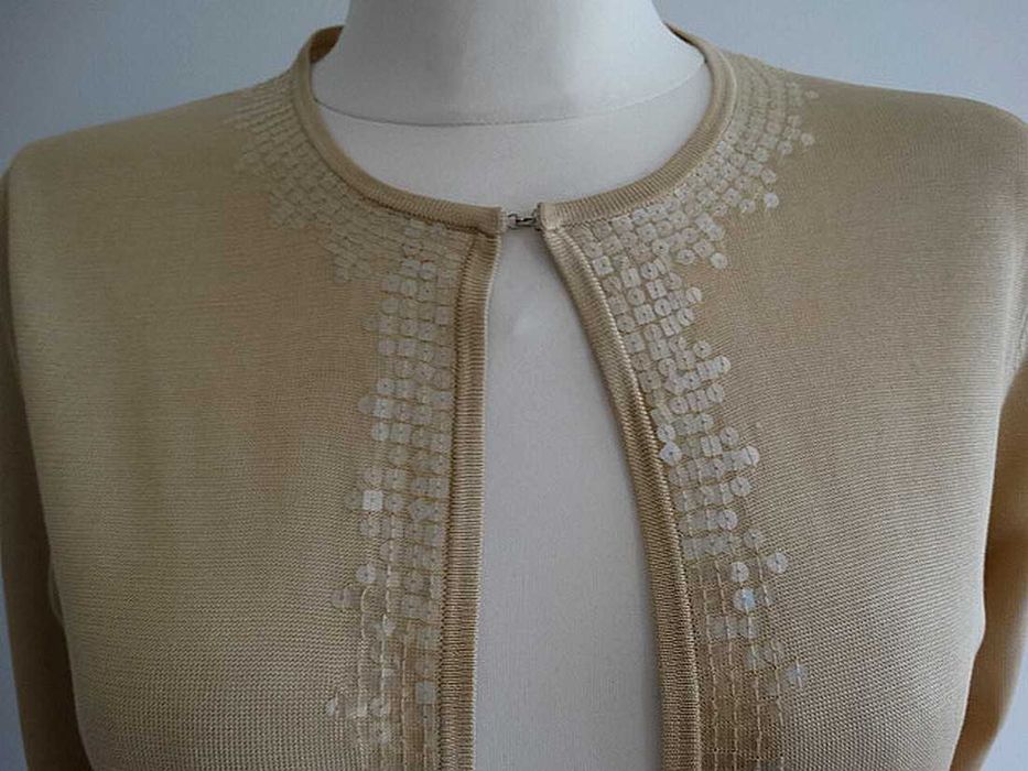 Sweter Blezer Jedwabny 100% Naturalny Jedwab Beżowy Kardigan M/L