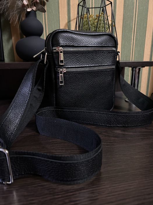 Мужская кожаная барсетка сумка из телячьей кожи