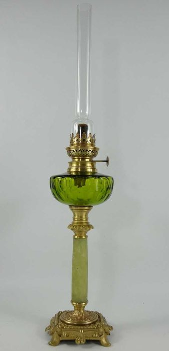 Kolumnowa lampa naftowa mosiądz onyx BRENNER L&B BREVETES kominek