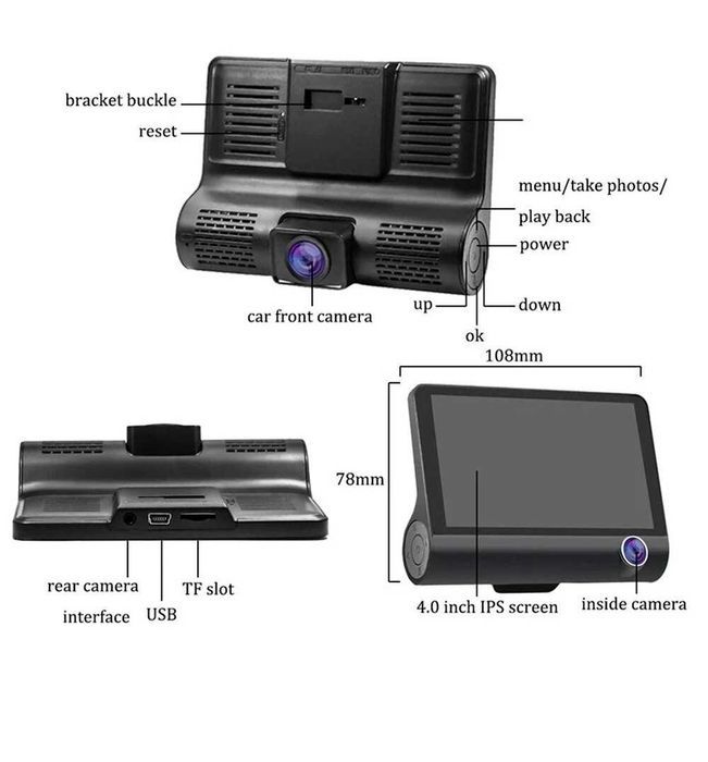 Dashcam com 3 câmaras * NOVO * Com Bateria