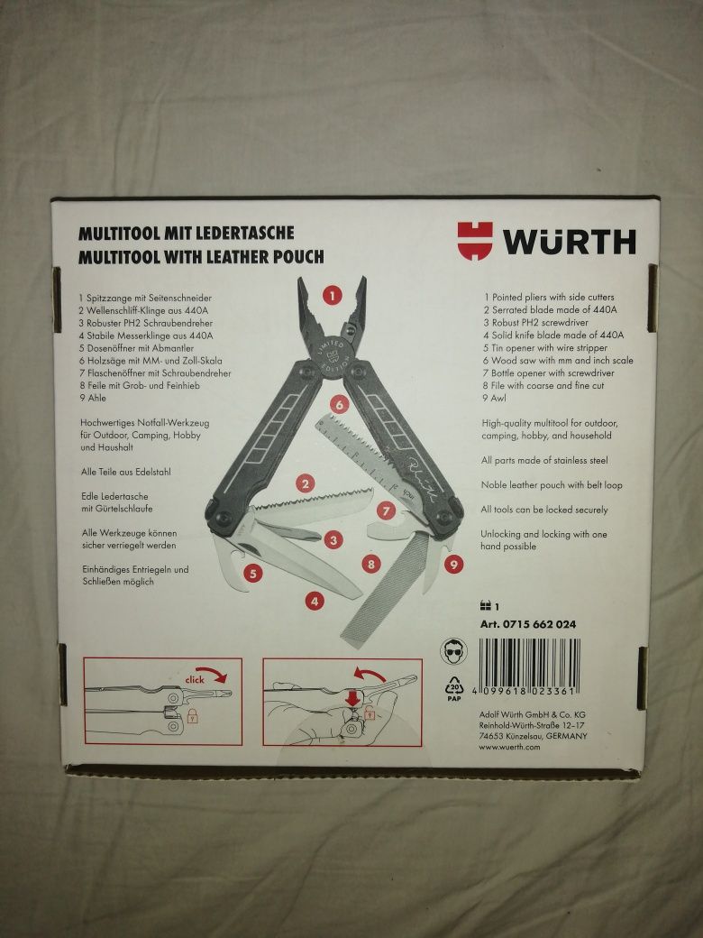 WURTH MULTITOOL Ze Skórzanym Etui RW EDITION 9-narzędzi !!!