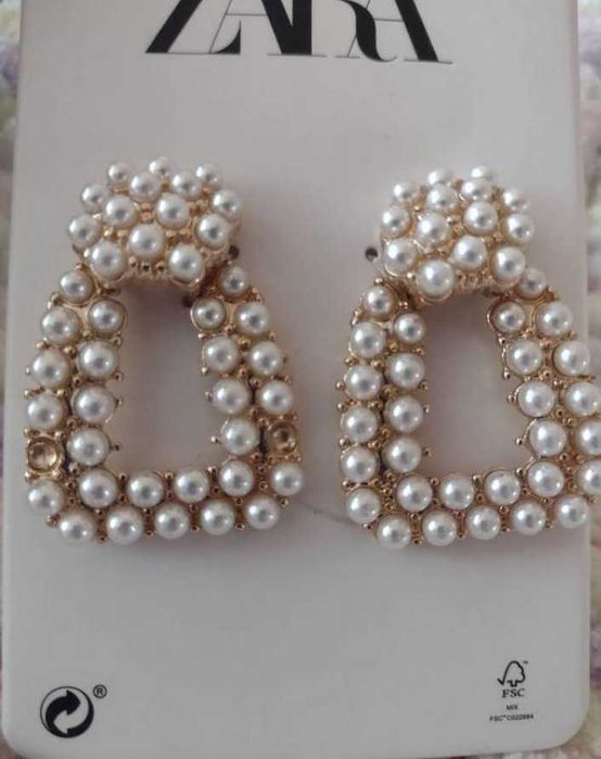 ZARA/ Bogato zdobione kolczyki ślubne z Madrytu, perły, NOWE