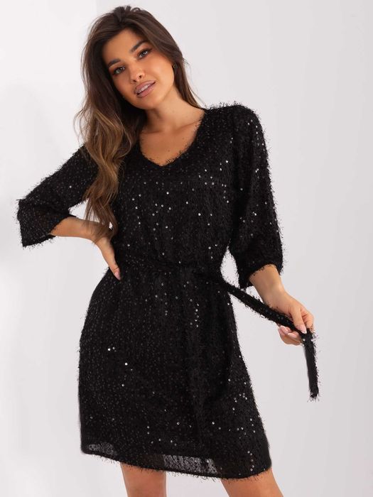 Sukienka czarna cekinowa 36 38 z paskiem sylwester karnawał NOWA