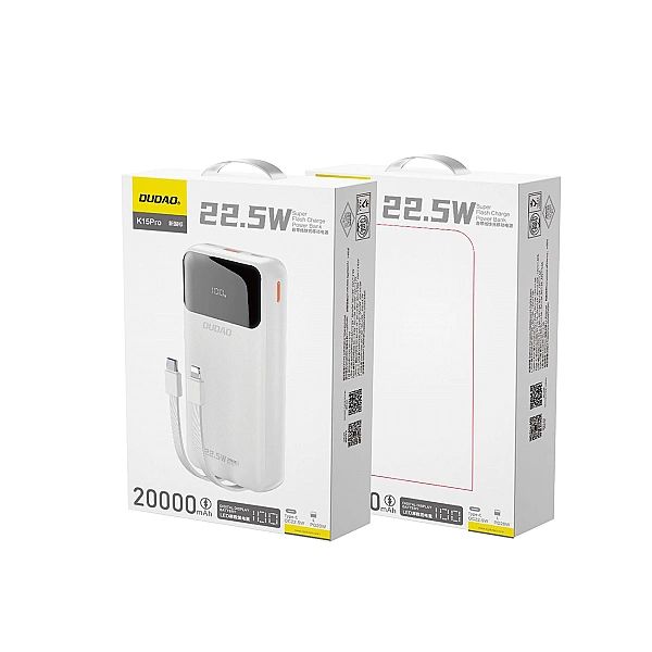 Powerbank Dudao K15Pro 20000mAh 22.5W PD USB-C / USB-A / wbudowane kab