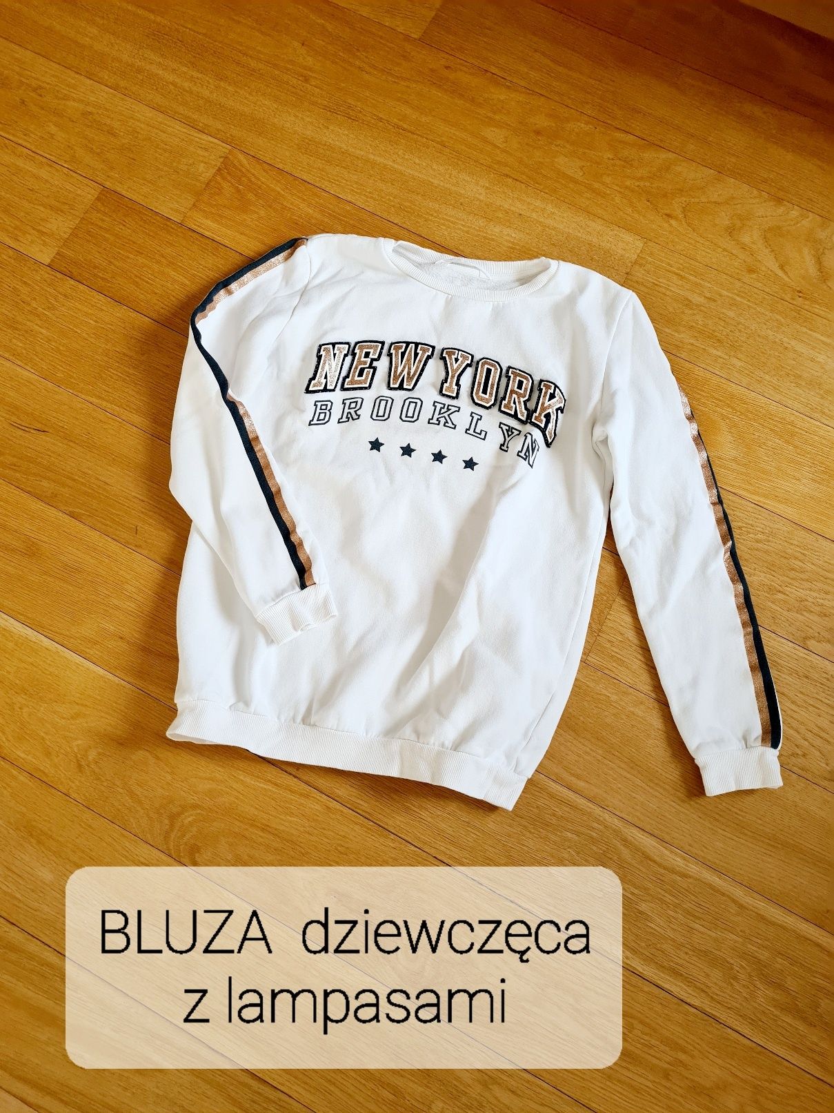 Wiosenna Bluza do school  na puszku dresowa New York biała