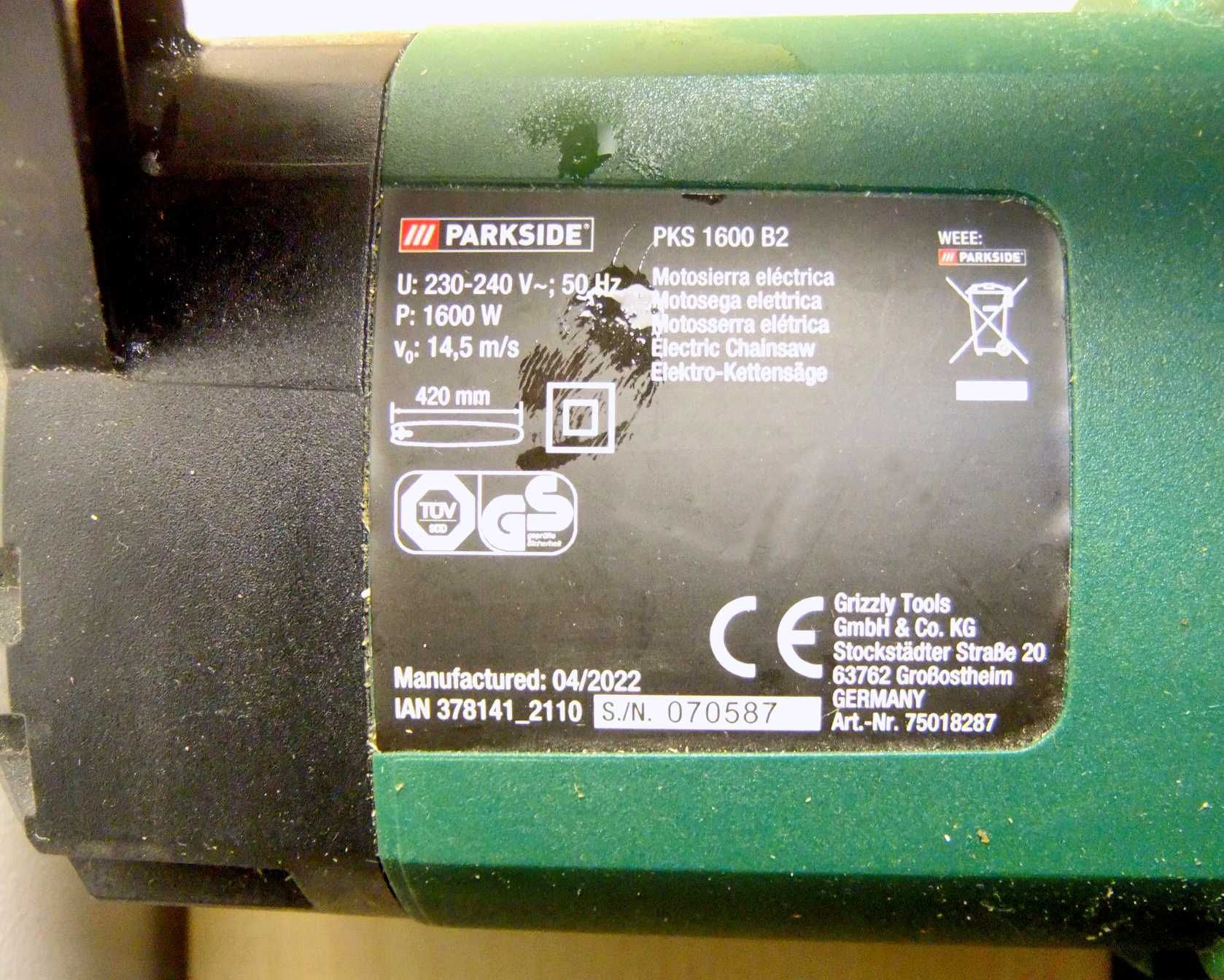 Електропила ланцюгова Parkside PKS 1600 Bт (1600 Вт,42 см, Німеччина)