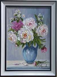 Картина. натюрморт квіти двп олія 21х30 см автор Короткова Т.Г