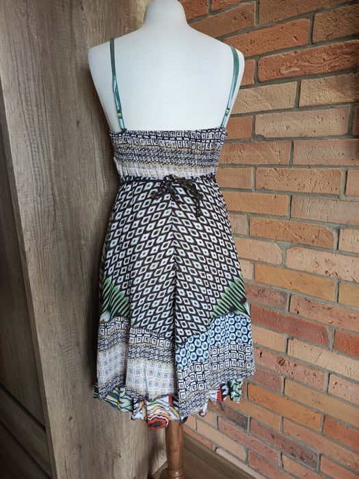 rustykalna sukienka rozkloszowana boho bawełniana S retro