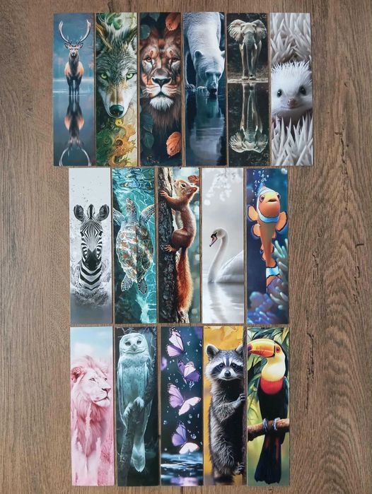 16 kartonowych zakładek do książek z zwierzętami
