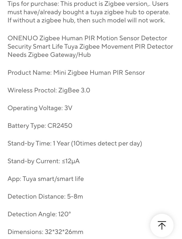 Sensor Movimento Zigbee