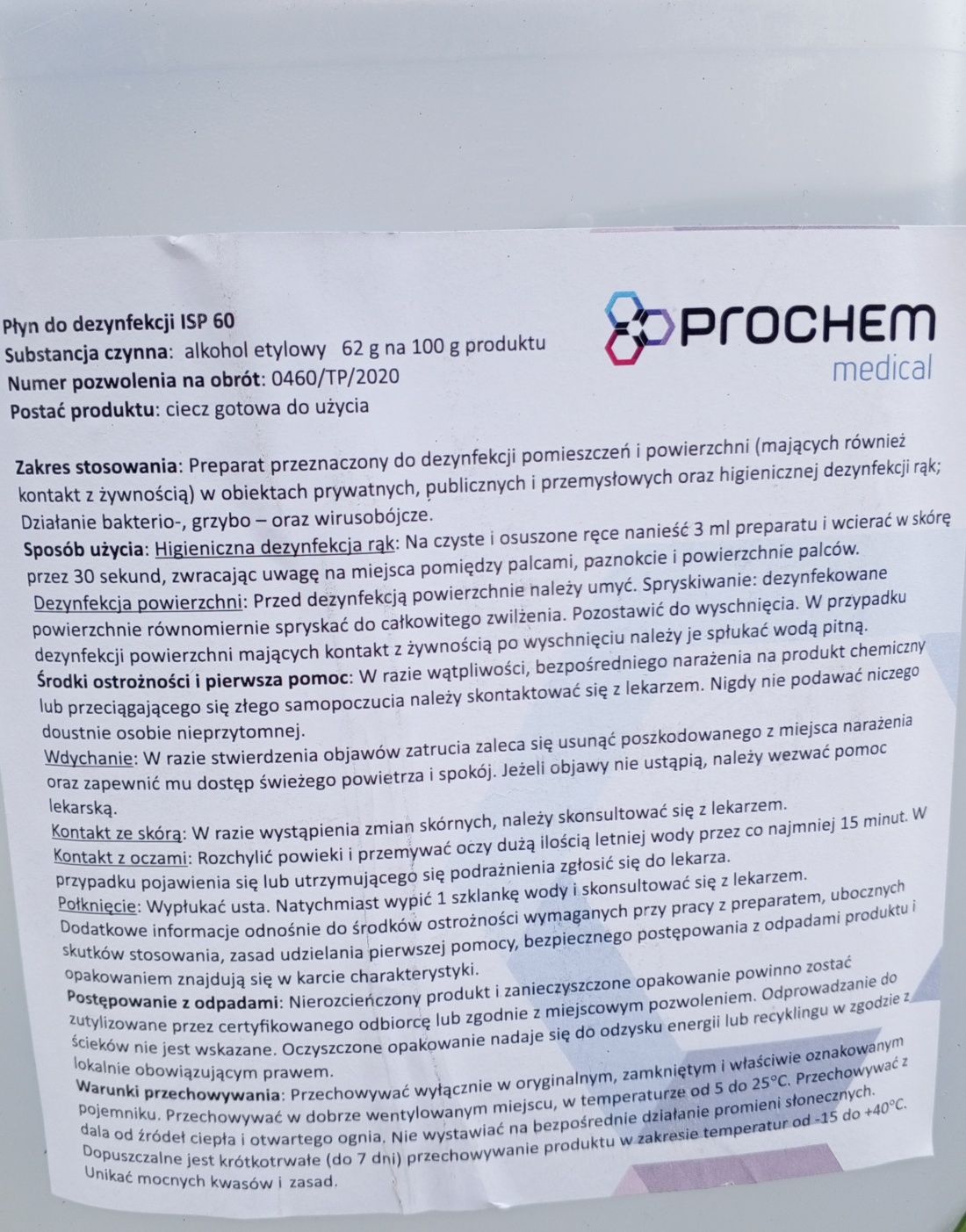 PROMOCJA płyn/płyny do dezynfekcji Prochem medical ISP 60 5 litrów