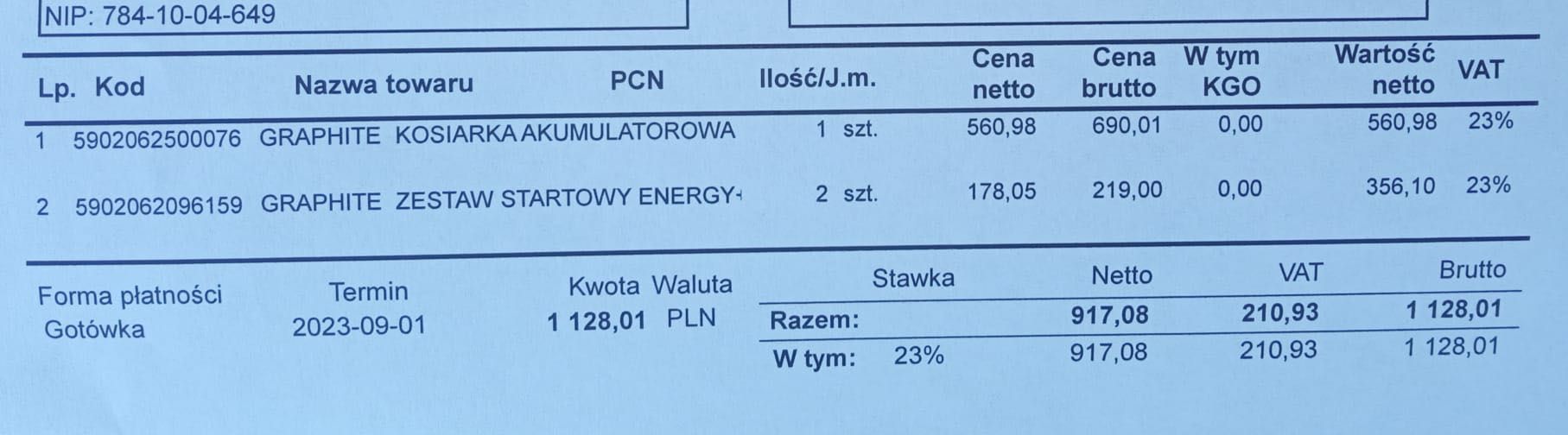 Kosiarka akumulatorowa Nowa nieużywana