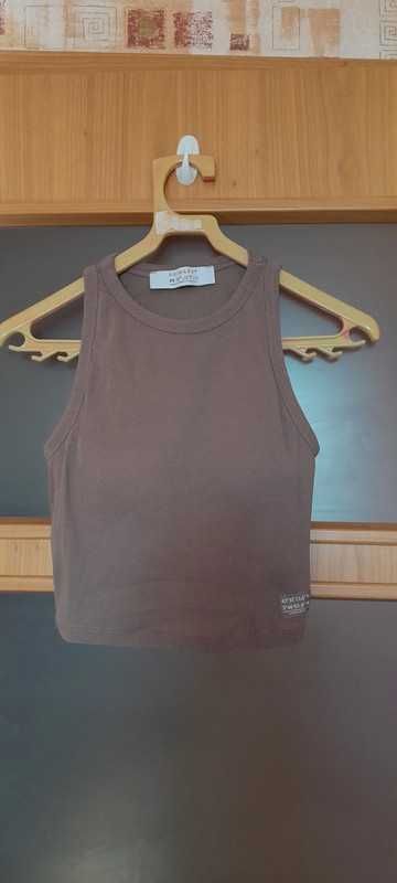 brązowy kawowy crop top dekolt halter