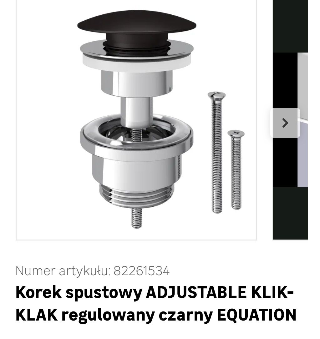 Korek spustowy ADJUSTABLE KLIK-KLAK regulowany czarny EQUATION