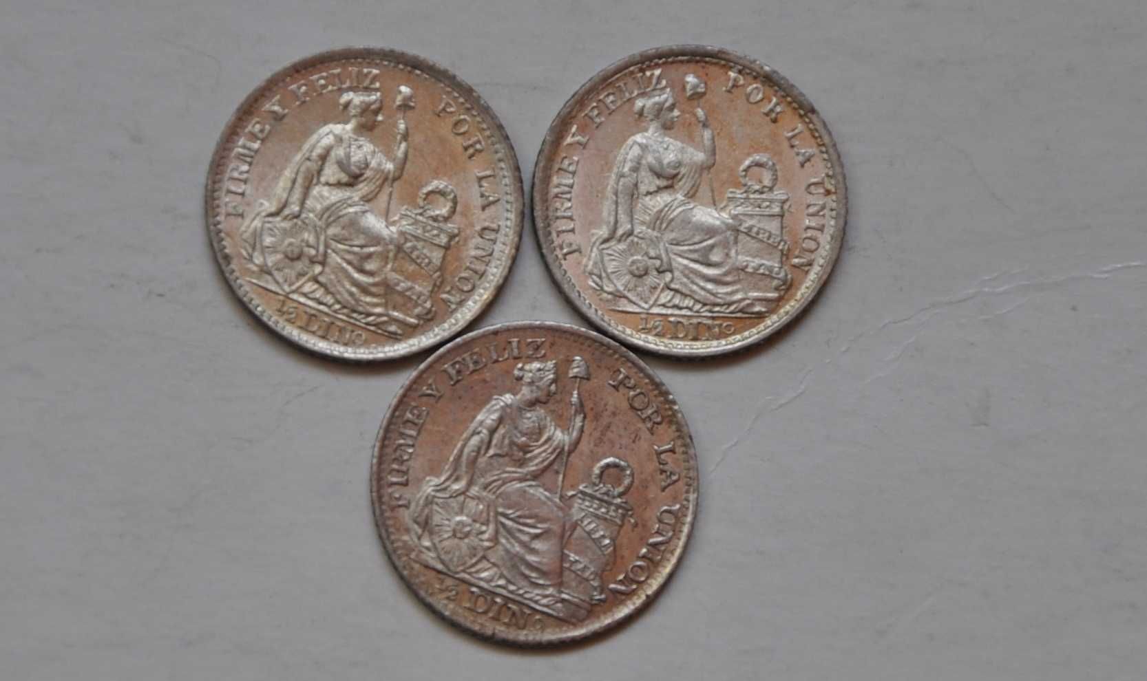 Peru, 1/2 dinero (3szt).Srebro