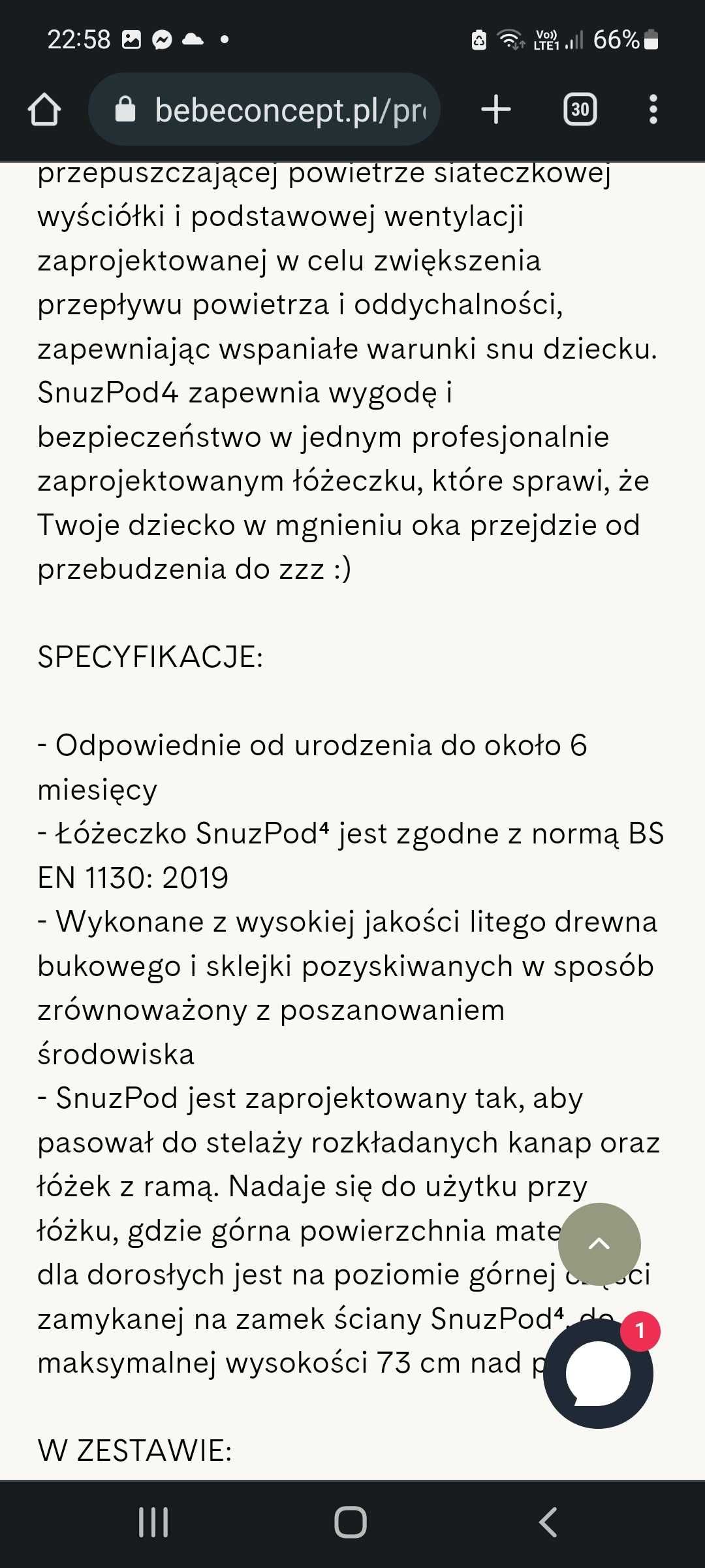 Łóżeczko dostawne kołyska snuzpod