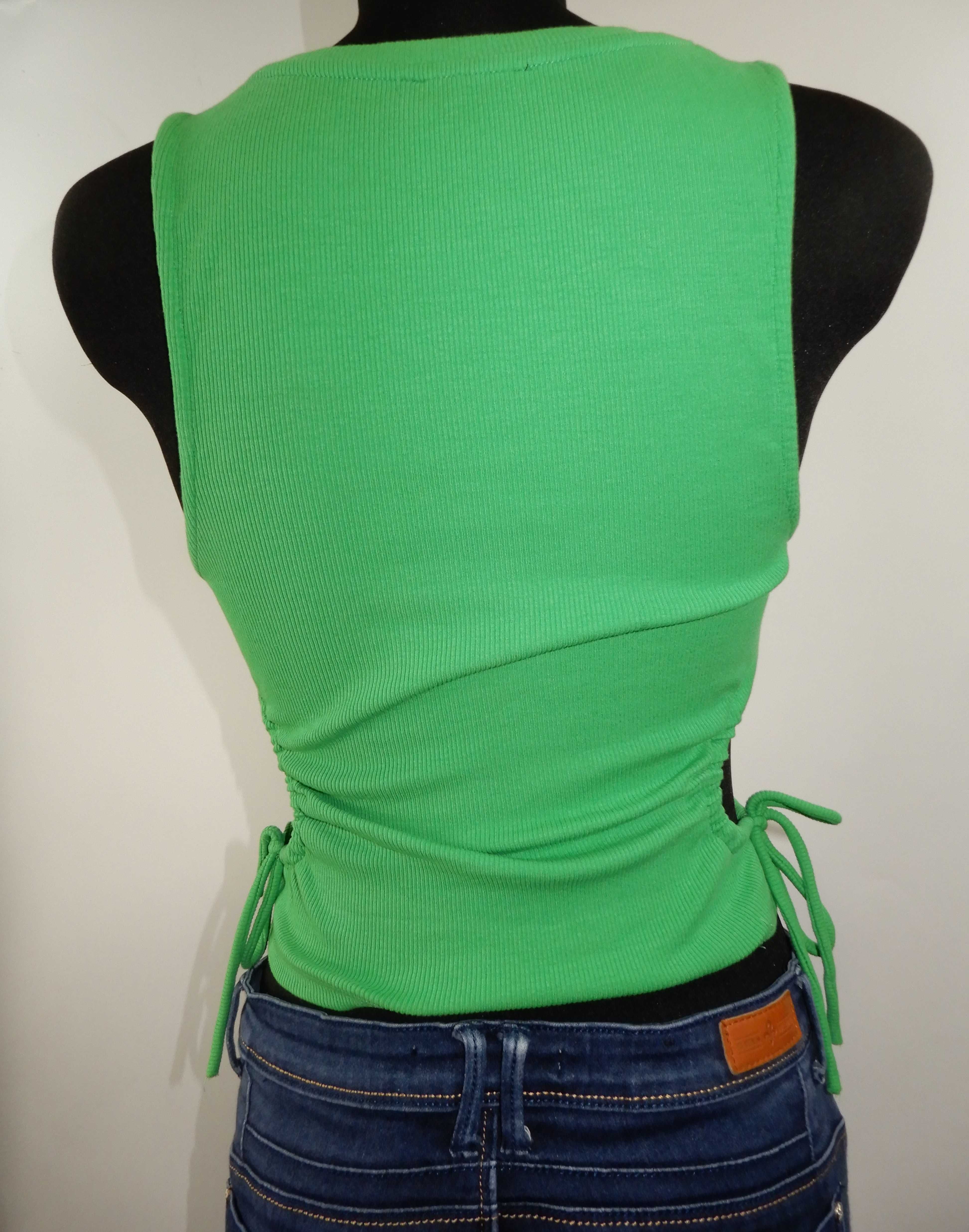 Crop top krótka bluzka prążkowana zielona Zara 38 M