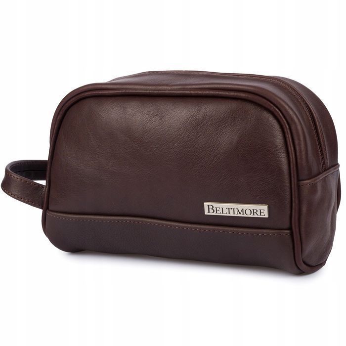 Kosmetyczka skórzana brązowa saszetka podróżna elegancka skóra