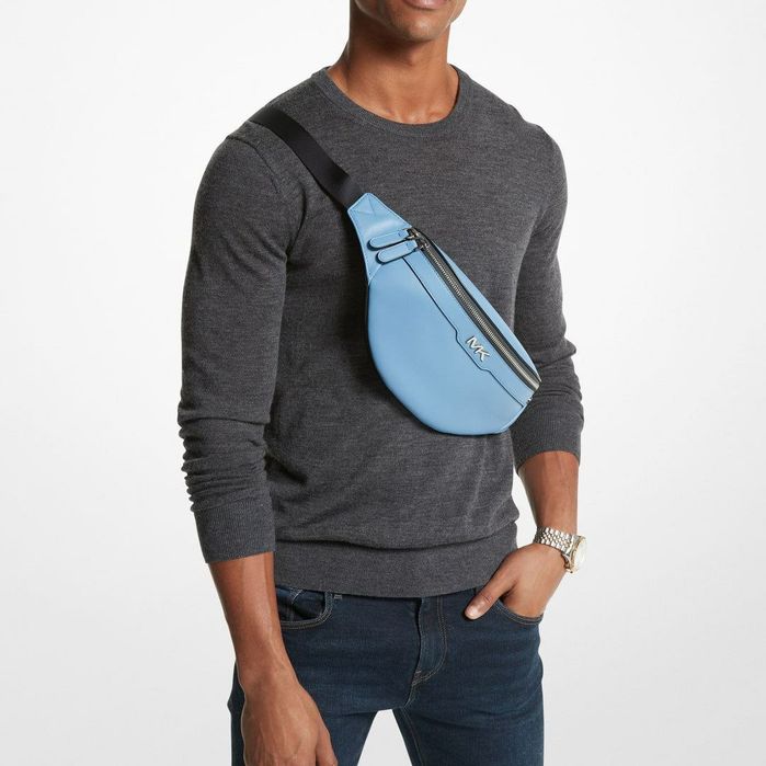 Сумка на пояс (бананка) с натуральной кожи Michael Kors Varick Blue