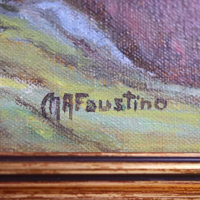 Óleo sobre tela com representação de paisagem assinado MAFaustino