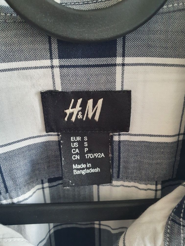 Granatowo biała męska koszula w kratę H&M s