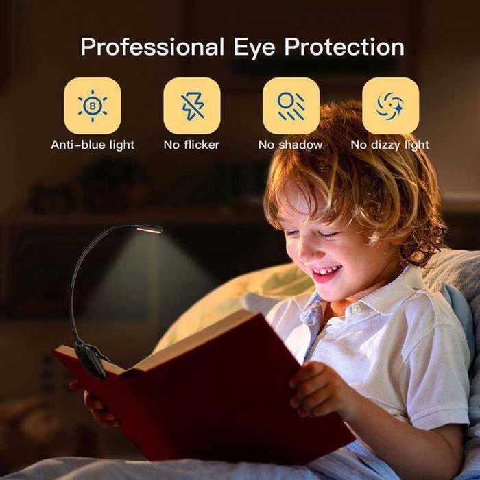 Мини лампа для чтения с гибким креплением, аккумуляторная, на прищепке