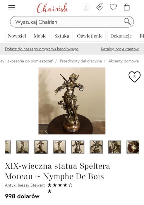Wyjątkowa Duża Rzeźba Figura Nimfa Leśna Louis Moreau Francja XIX wiek