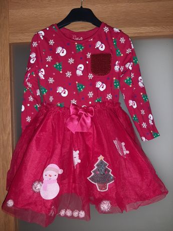Sukienka czerwona, świąteczna Mikołajki dla dziewczynki 98 plus gratis