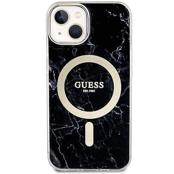 Etui Guess Marble MagSafe na iPhone 14 Plus - czarne