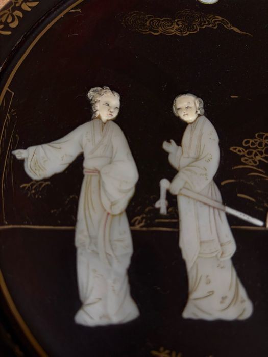 Stary obraz chiński z laki i masy perłowej