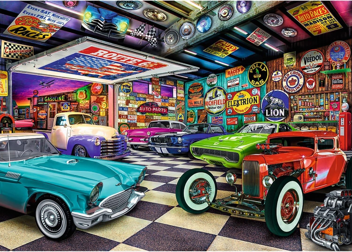 Puzzle Premium Plus Quality 1000 el. Tea Time: Garaż kolekcjonera samo