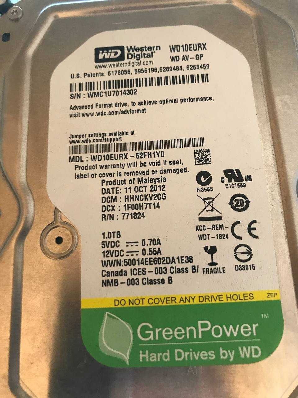 Нерабочий HDD Western Digital 500 gb