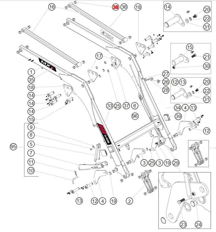 Zestaw tulei ładowacza MAILLEUX, MX Seria A100  A104 / A106 / A110