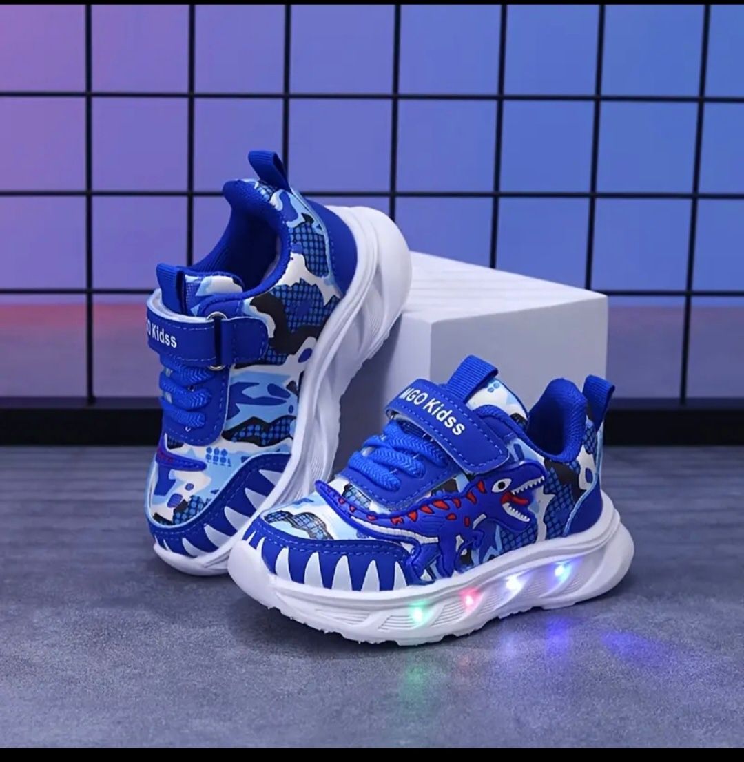 Tênis de led azul dinossauro n°28